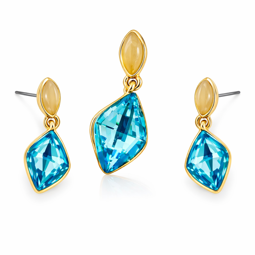Aqua Blue Crystal Pendant & Earrings Set