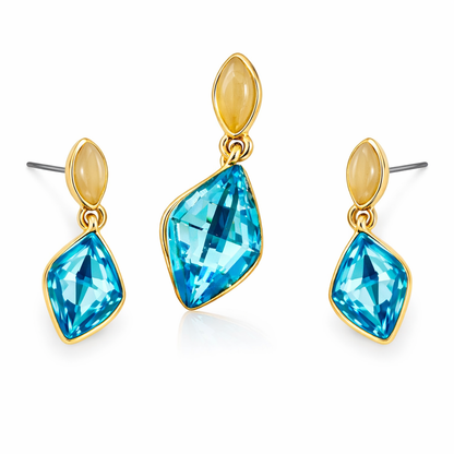 Aqua Blue Crystal Pendant & Earrings Set
