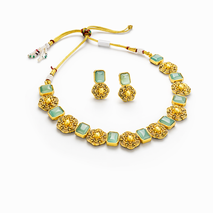 Mint Bloom Antique Gold Necklace Set