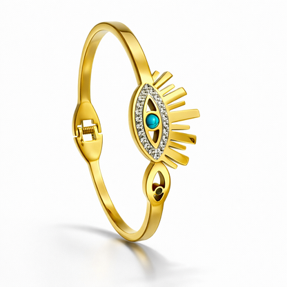 Sunburst Evil Eye Gold Bracelet with Crystal Accents