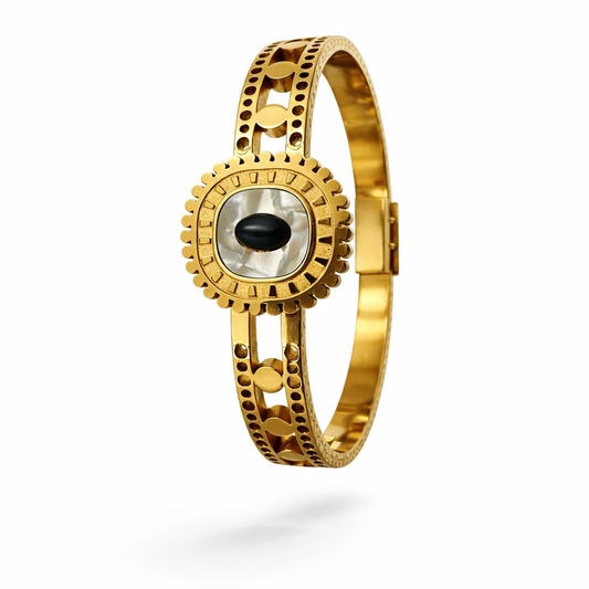 Gold Evil Eye Bracelet with Mother-of-Pearl Center