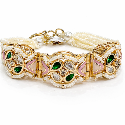 Royal Kundan Bracelet with Green Stones & Pearl Detailing