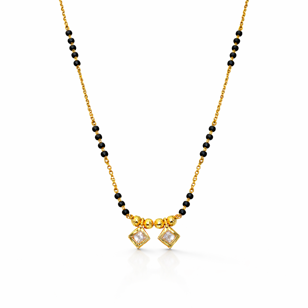 Twin Square Charm Mangalsutra Pendant in Gold Finish