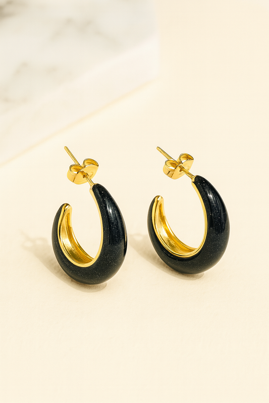 Black Enamel Chunky Hoop Earrings