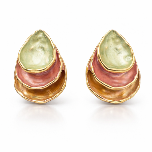 Layered Enamel Teardrop Stud Earrings in Mint, Blush & Amber Gold-Tone
