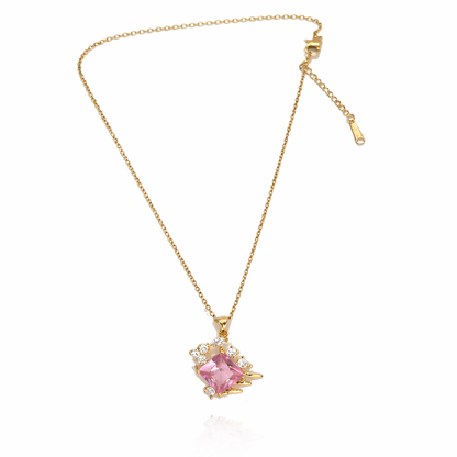 Pink Stone Gold Pendant Chain