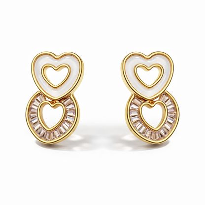 Double Heart Gold Stud Earrings