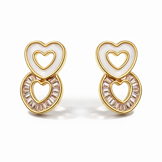 Double Heart Gold Stud Earrings