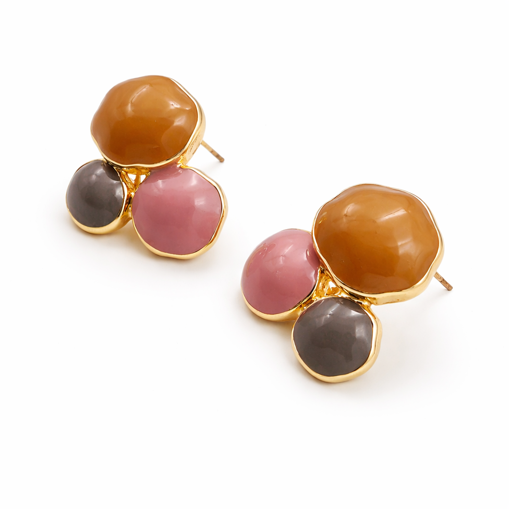 Tri-Stone Gold-Plated Pendant & Stud Earrings Set