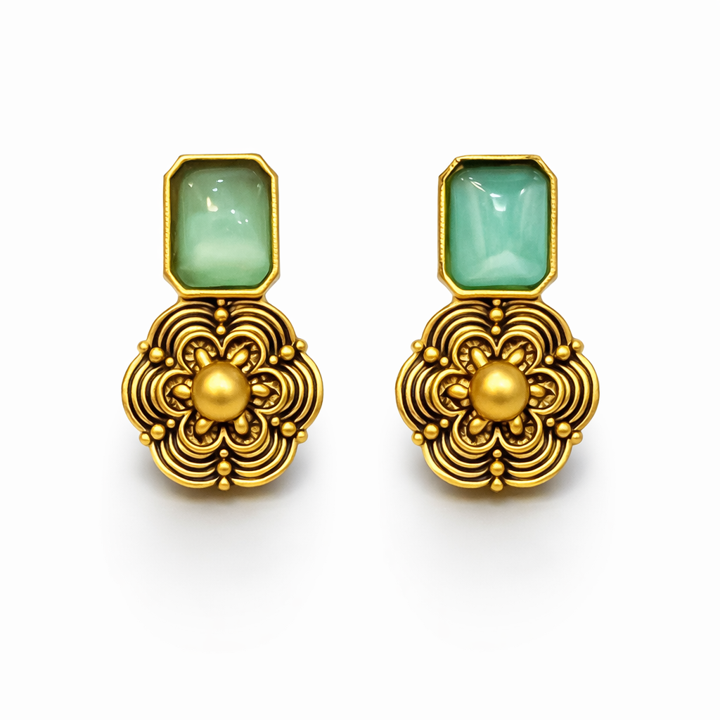 Mint Bloom Antique Gold Necklace Set