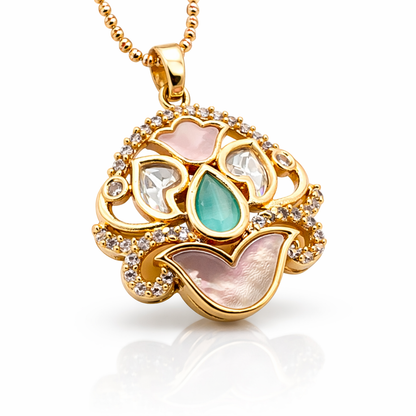 Rajwadi Lotus Green Stone Jewellery Set