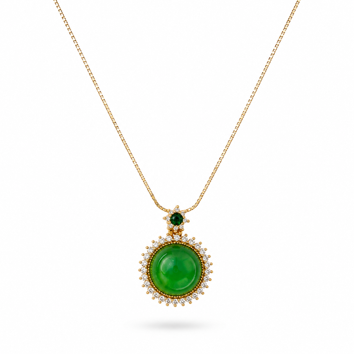 Green Jade Pendant Necklace full chain view on white