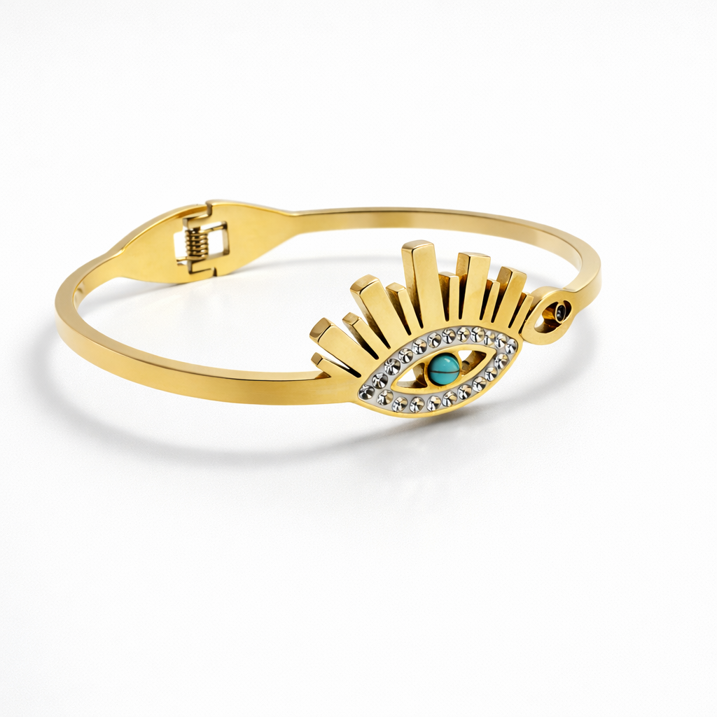 Sunburst Evil Eye Gold Bracelet with Crystal Accents