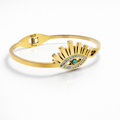 Sunburst Evil Eye Gold Bracelet with Crystal Accents