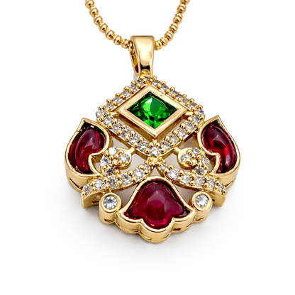 Rajwadi Ruby Emerald Crown Pendant Set
