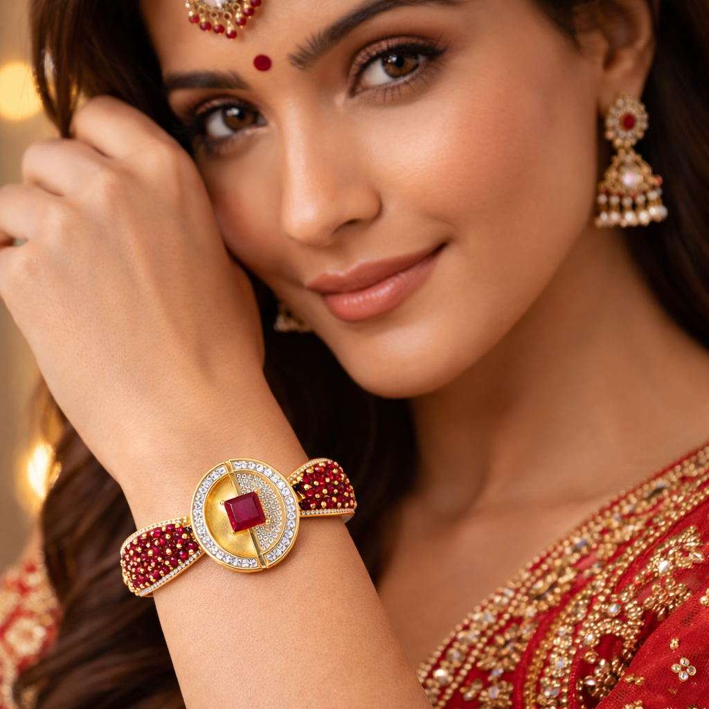 Oval Ruby & Diamond Gold Bracelet