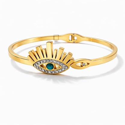 Sunburst Evil Eye Gold Bracelet with Crystal Accents