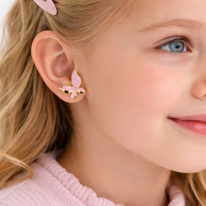 Kids Enamel Stud Earrings – Set of 3 Pairs (Butterfly, Daisy & Clover)