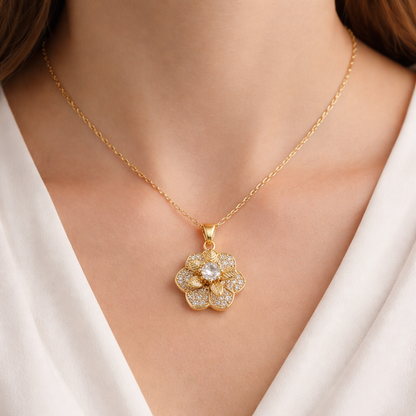 Floral CZ Gold Pendant Chain