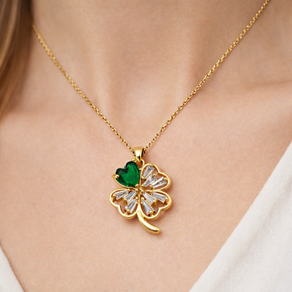 Green Heart Clover Gold Pendant Chain