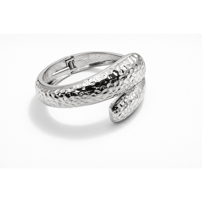Hammered Silver-Tone Statement Bracelet with Anti-Tarnish Finish