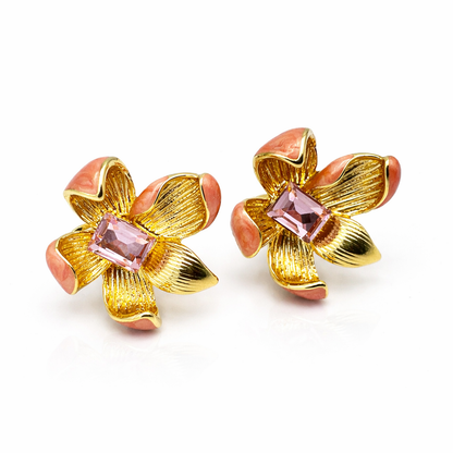 Designer Gold Finish Flower Pendant & Stud Earrings Set