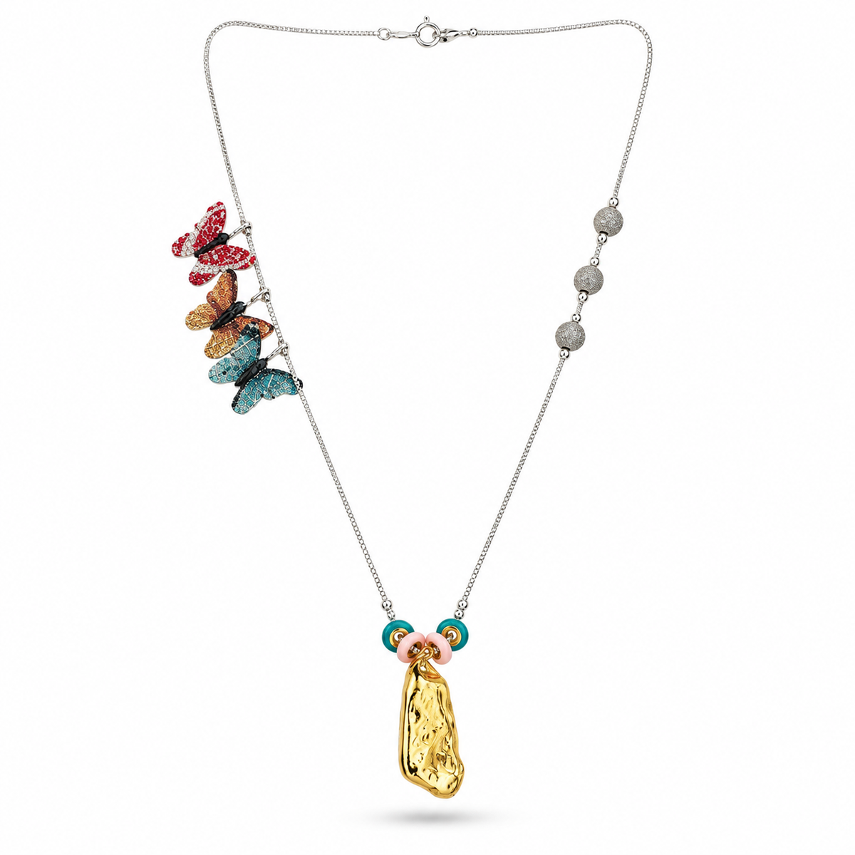 Multicolour Butterfly Charm Gold-Tone Pendant Necklace