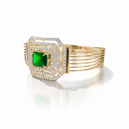 Gold-plated emerald octagon bracelet featuring a sleek design with emerald gemstone accents, by Jinam.