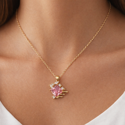 Pink Stone Gold Pendant Chain