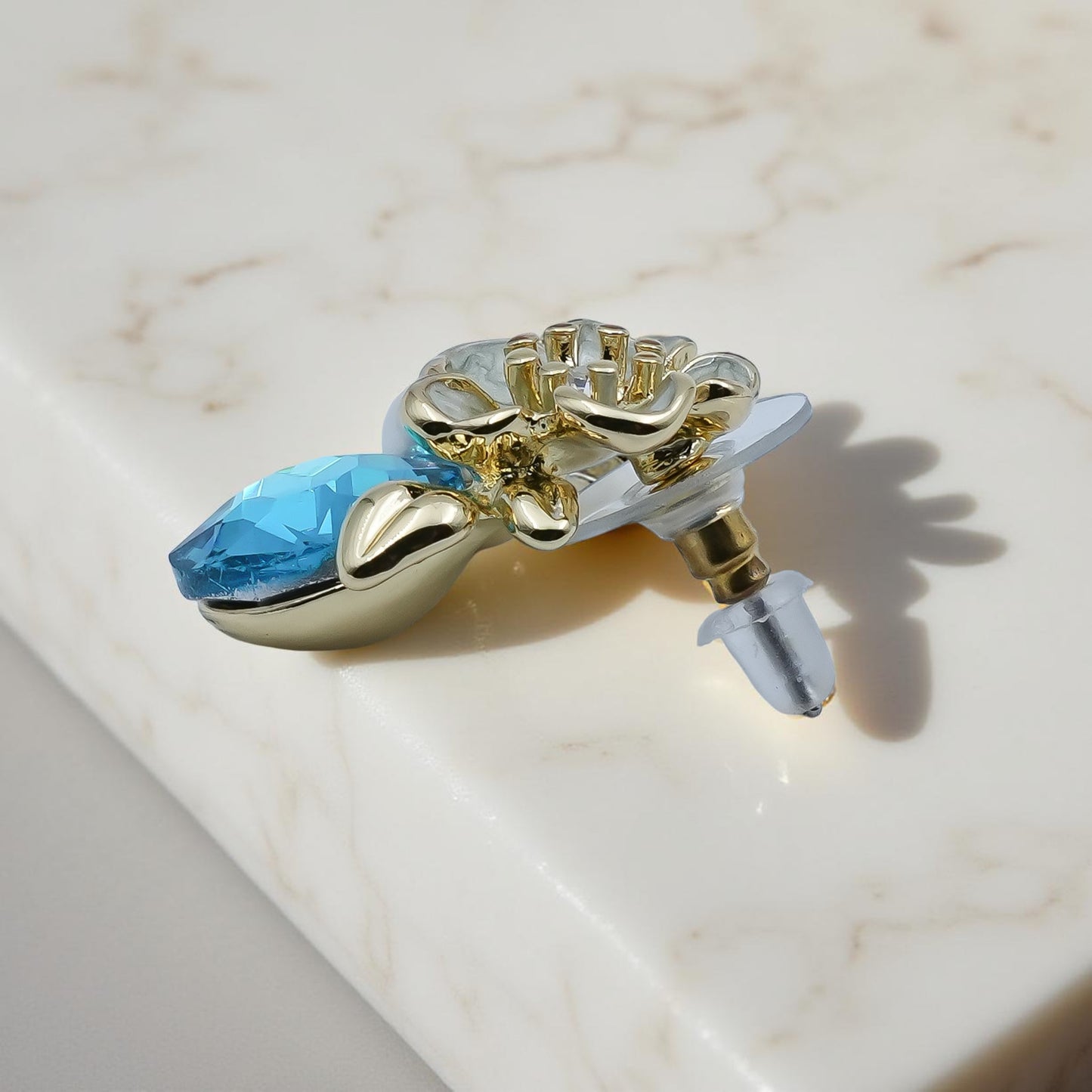 Blue Crystal Floral Stud Earrings