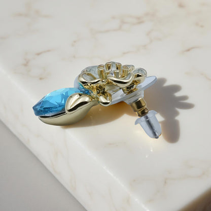 Blue Crystal Floral Stud Earrings