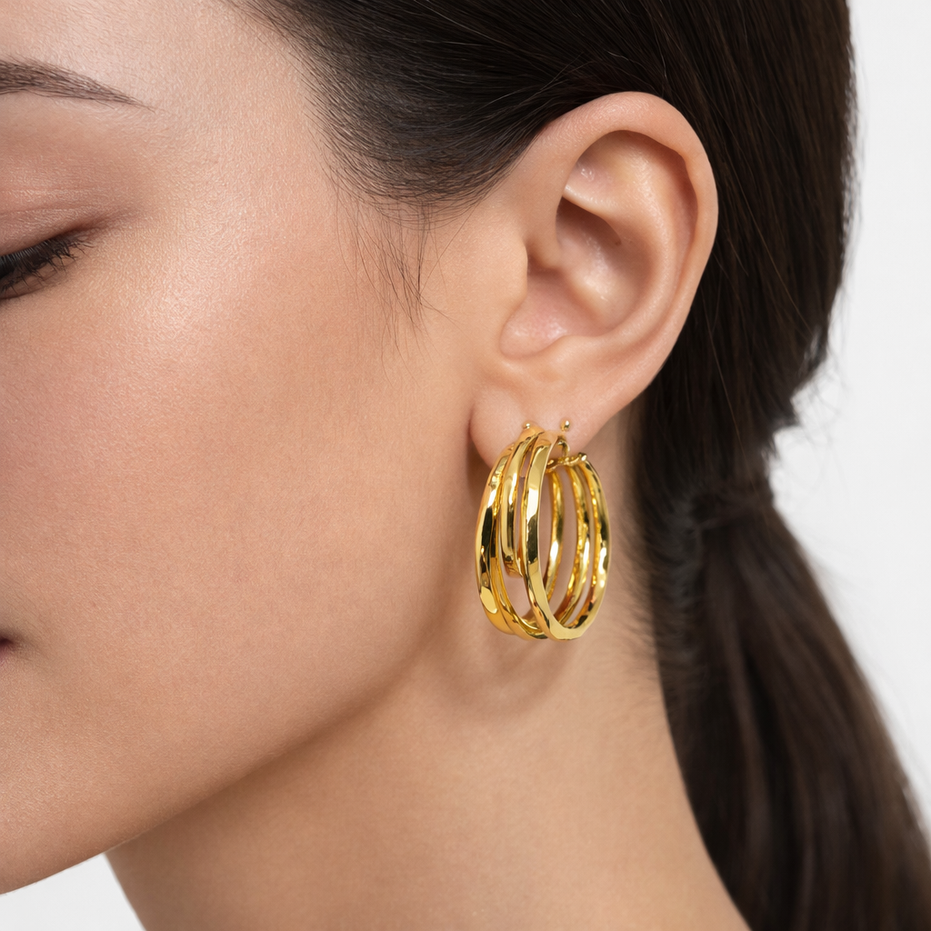 Triple Hoop Gold Statement Earrings