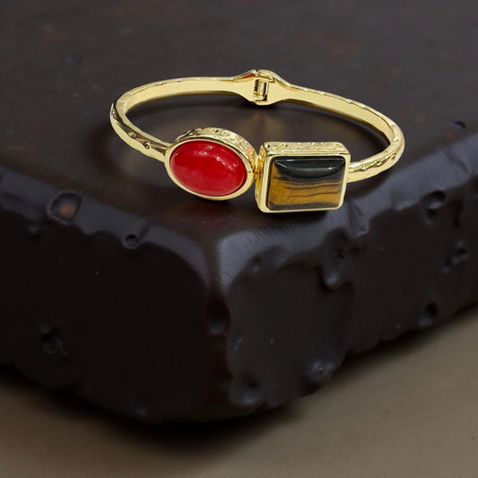 Dual-Stone Statement Gold Bracelet