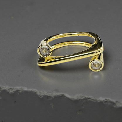 Dual Crystal Open Band Ring – Gold Plated | Adjustable Size