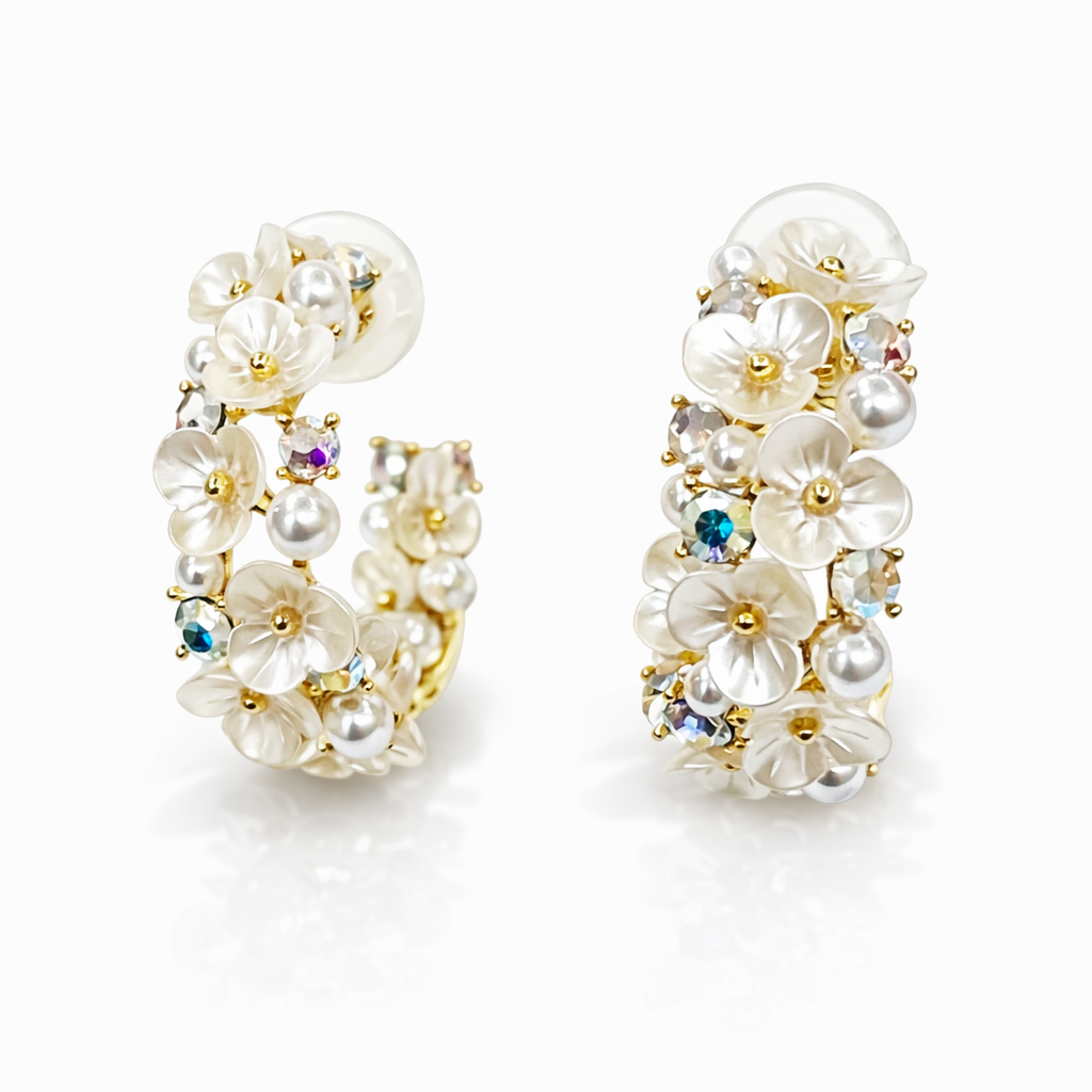 Pearl Flower Enchanted Gold Hoops