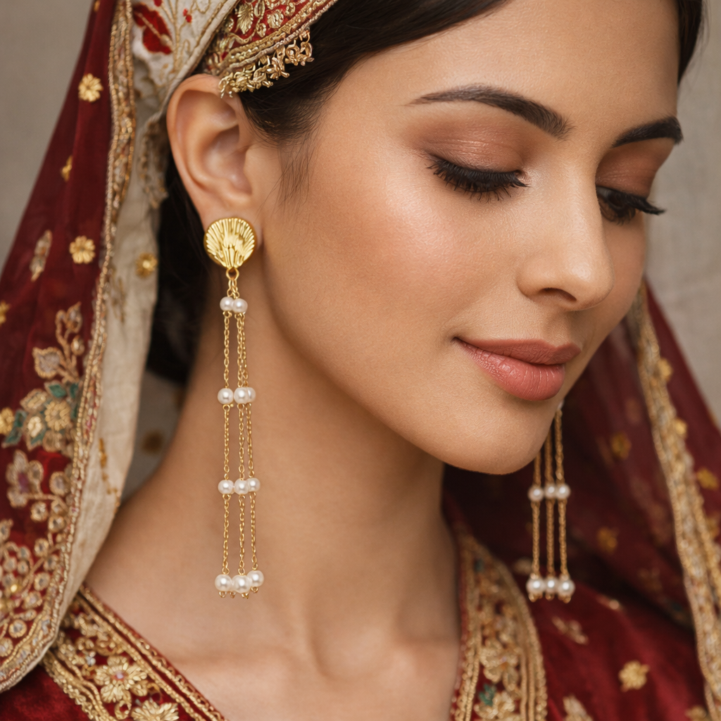 Kashmiri Pearl Tassel Drop Earrings