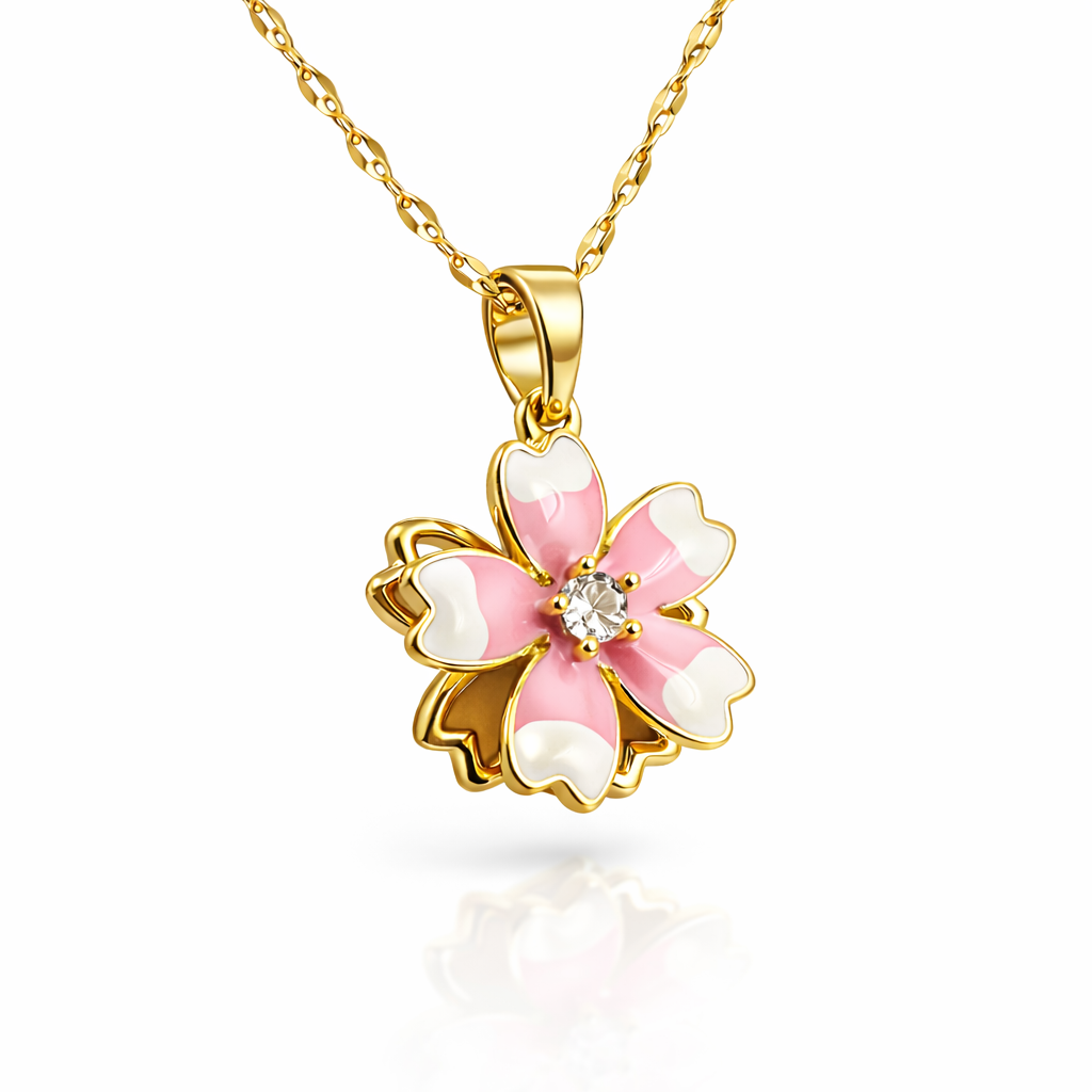 Pink Blossom Enamel Floral Chain Pendant