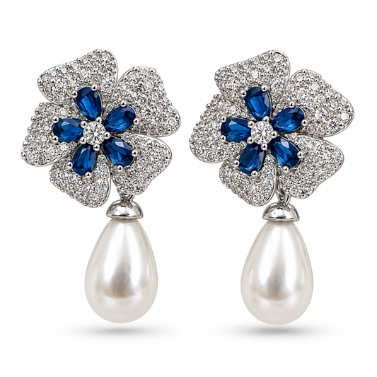 Blue Floral Drop Earrings