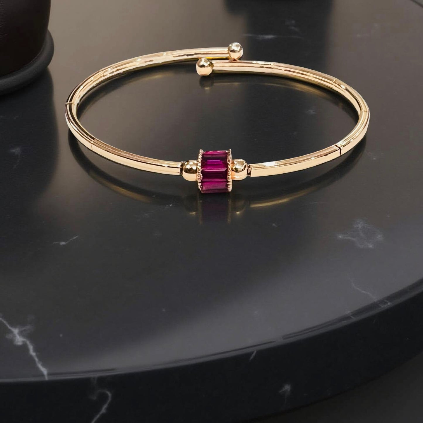 Rose Gold Minimal Ruby Barrel Bracelet