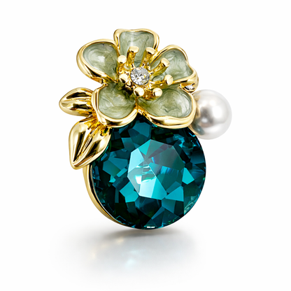 Blue Crystal Floral Stud Earrings