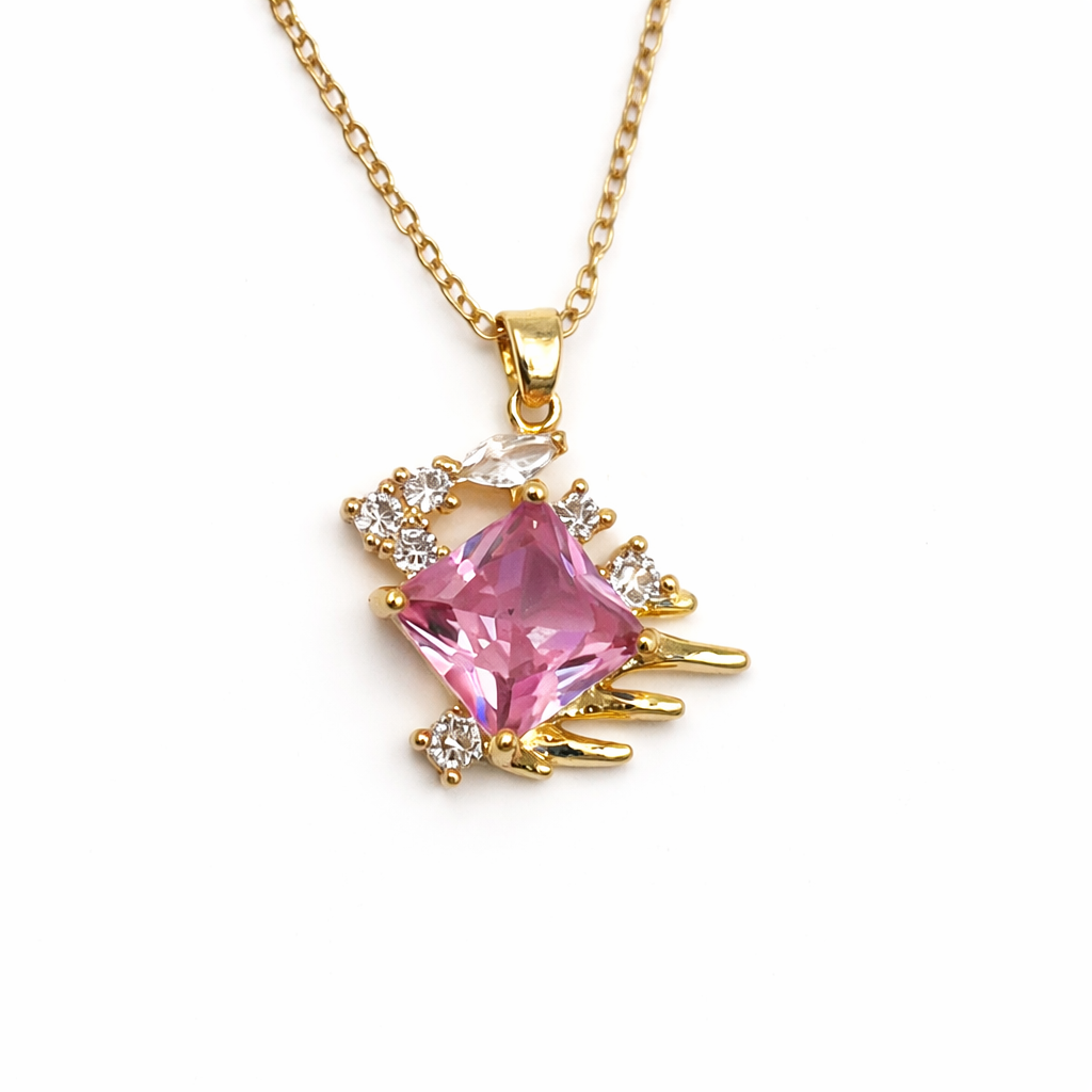 Pink Stone Gold Pendant Chain
