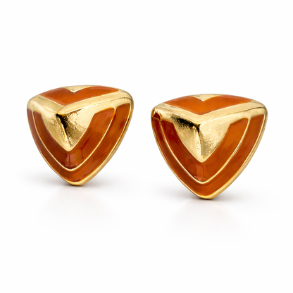 Amber Enamel Chevron Triangle Stud Earrings in Gold-Tone