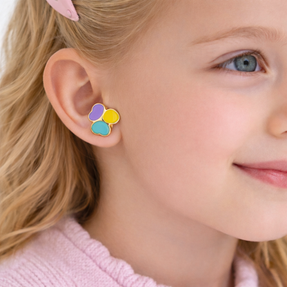 Kids Enamel Stud Earrings – Set of 3 Pairs (Butterfly, Daisy & Clover)