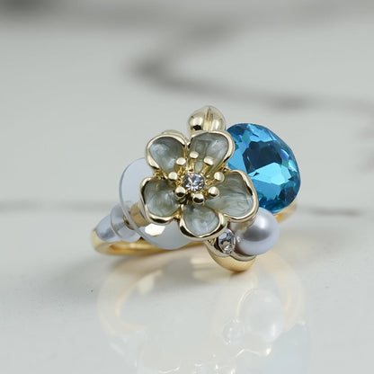 Blue Crystal Floral Stud Earrings