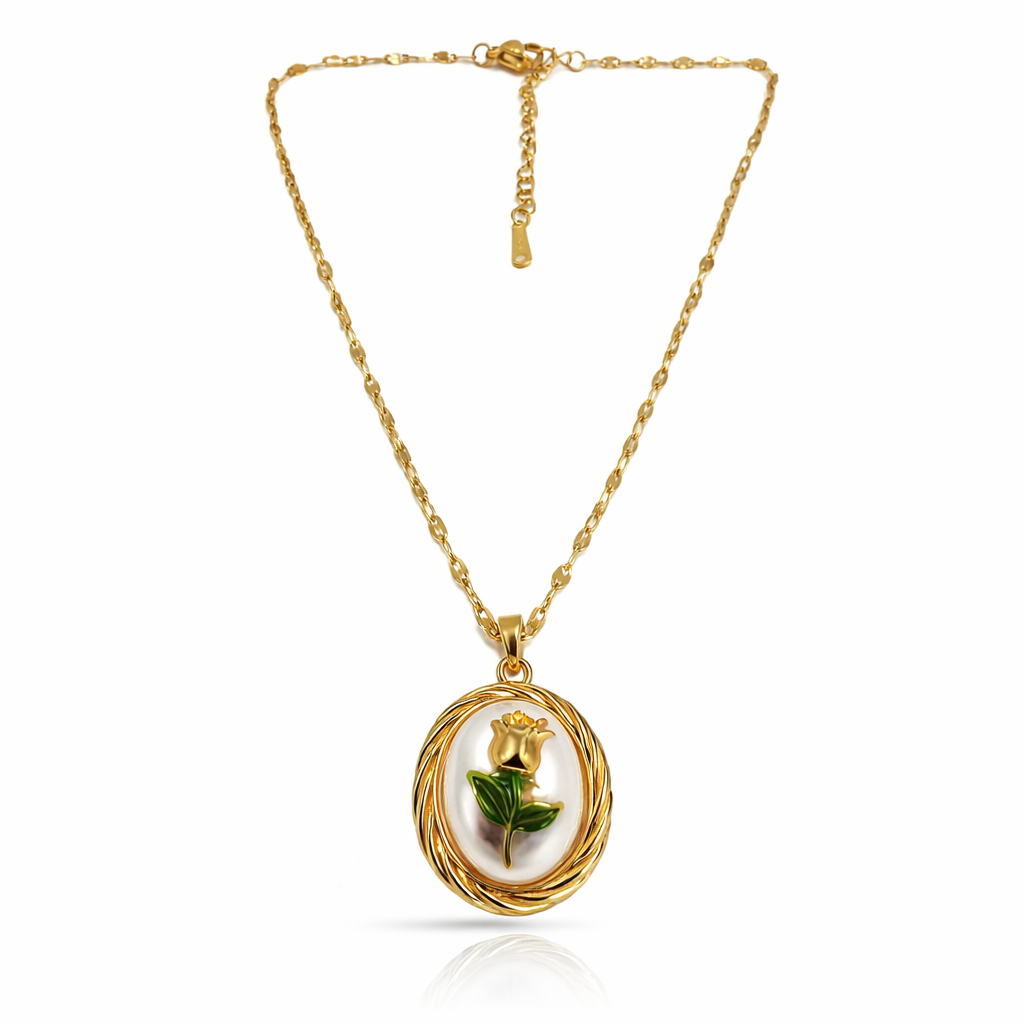 Golden Rose Pearl Medallion Chain Pendant
