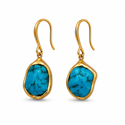 18K Gold Plated Turquoise Stone Necklace & Earrings Set