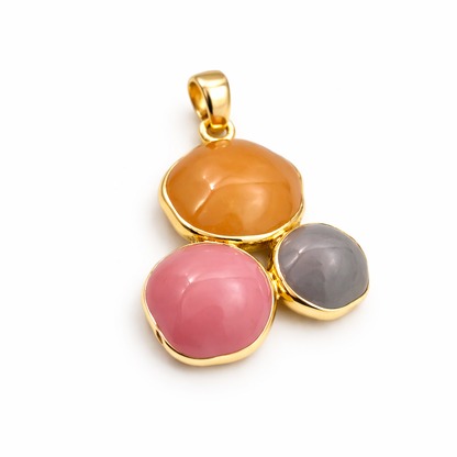 Tri-Stone Gold-Plated Pendant & Stud Earrings Set