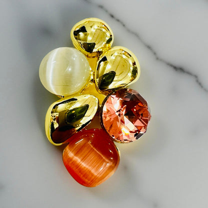 Peach & Gold Multi-Stone Pendant & Earrings Set