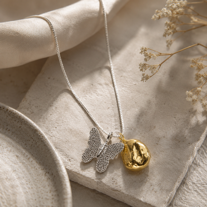 Dual-Tone Butterfly Gold Nugget Pendant Necklace | Jinam