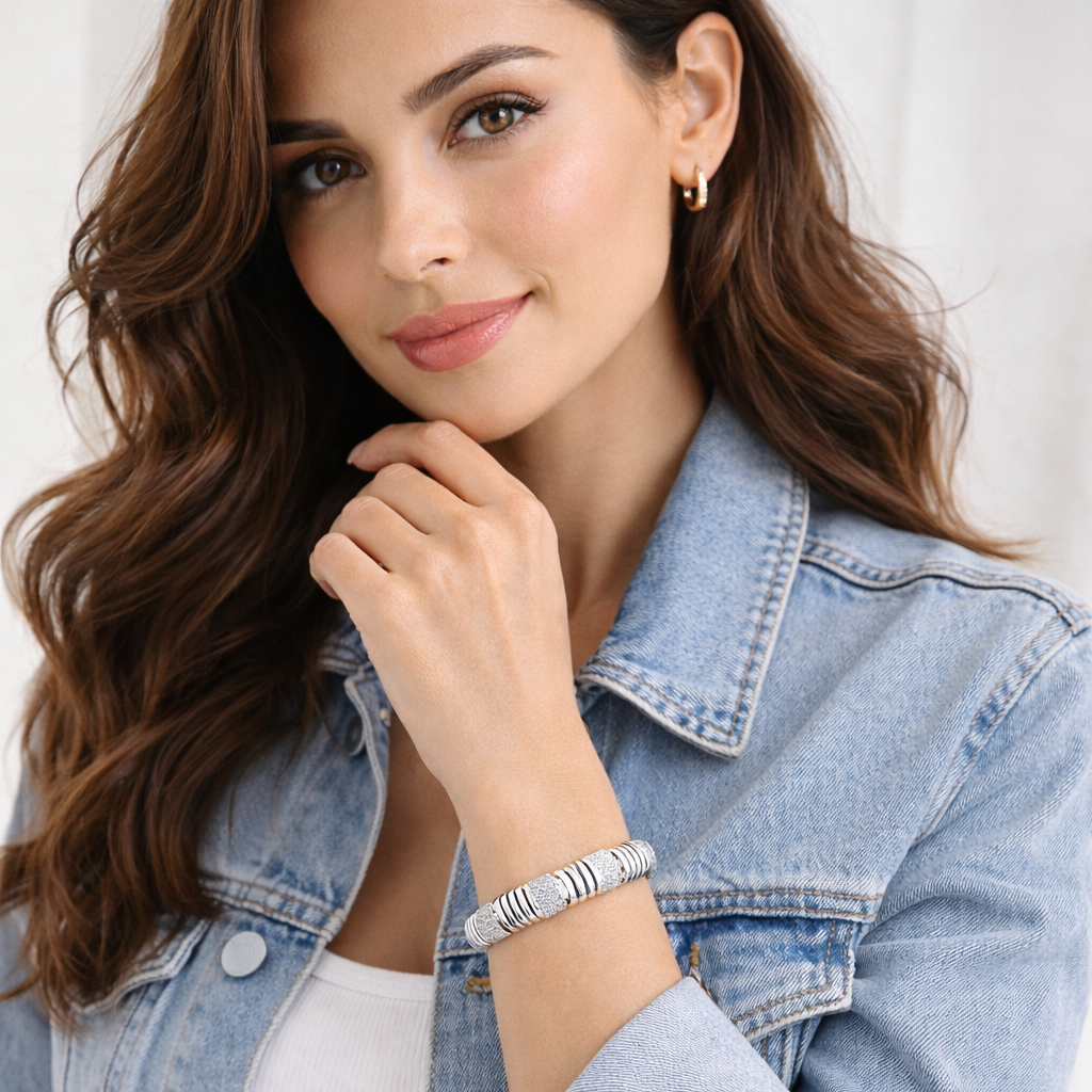 Contemporary Silver-Plated American Diamond Bracelet